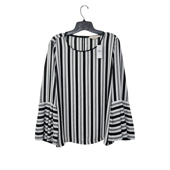 NWT LOFT Flowy Striped Bell Sleeve Blouse Top Size Medium Black/White Womens - Picture 2 of 9